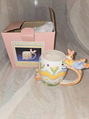 Fitz And Floyd MUG Omnibus 1994 Eggspress Hand Painted Easter Egg Box VTG
